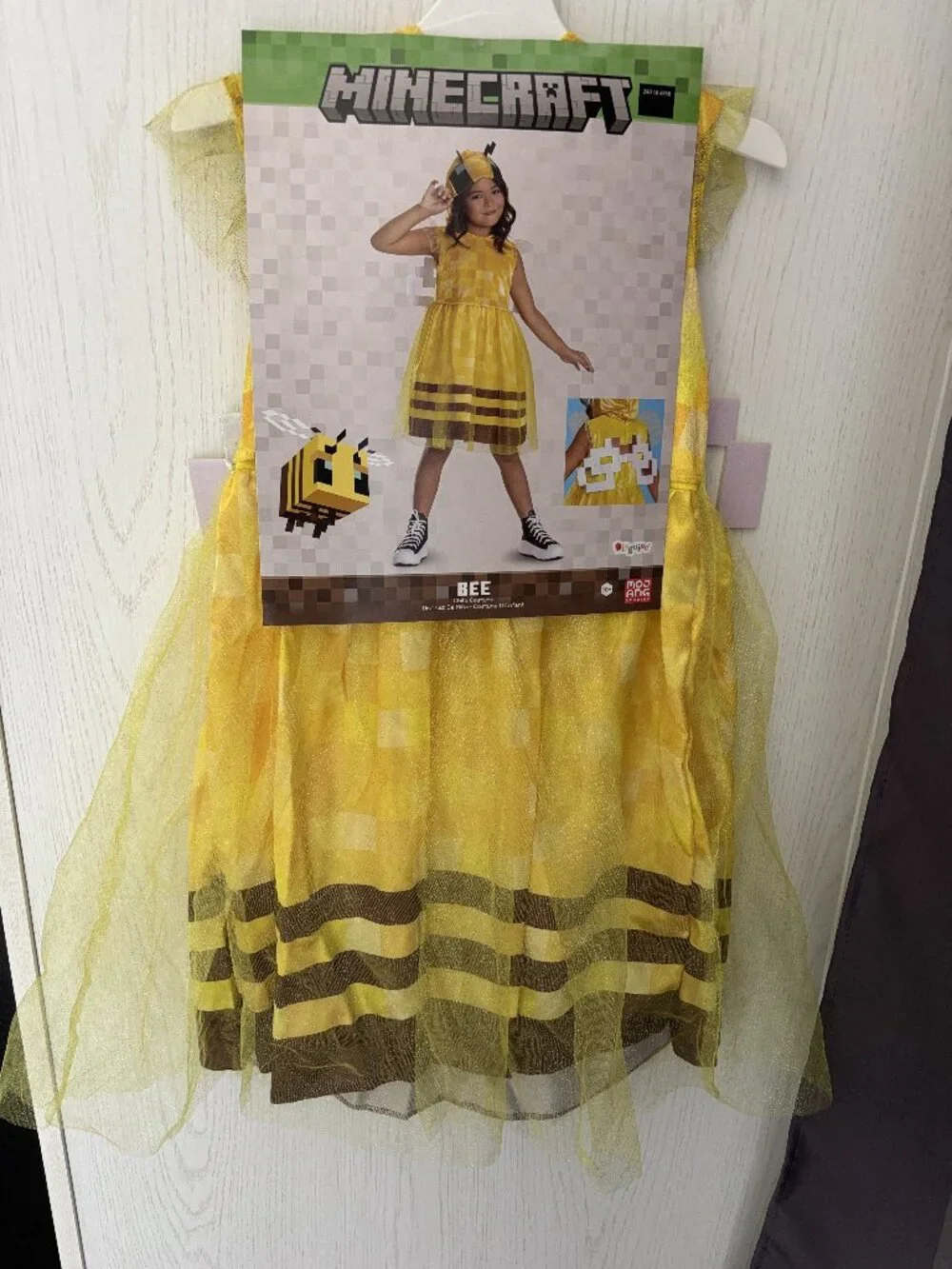 Minecraft Bee Halloween Costume 7/8 Yellow Hooded Dress & Wigs Kids Girls